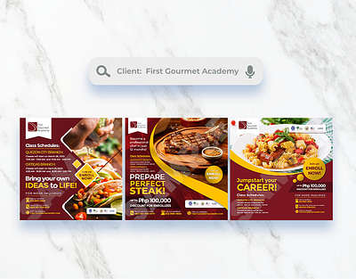 Square Graphics for First Gourmet Academy [2022] ad ads advertisement advertising cuisine design education food graphic design marketing school social media social media post