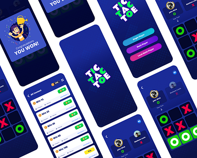 Tic Tac Toe - Mobile Game User Interface Design. 2d gaming android game colorful design game art game design gaming graphic design iconography ios game mobile game mobile ui prototype tic tac toe typography ui user interface ux design