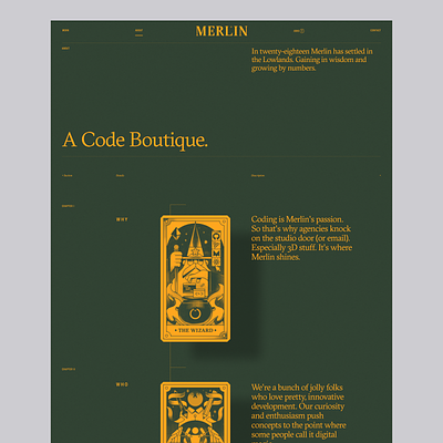 About page. Merlin. Green. branding design graphic design logo ui website