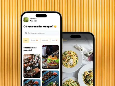 Talk - Mobile app food Ux/Ui design animation app bento design food graphic design grid influenceur mobileapp reel search ui ux yellow