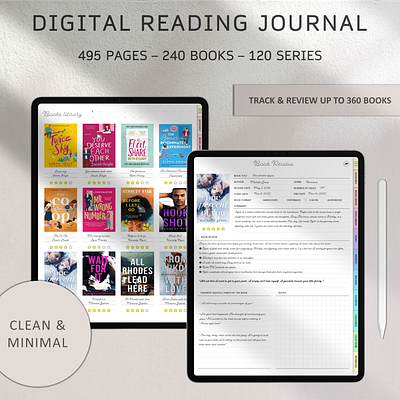 DIGITAL READING JOURNAL FULLY HYPERLINKED book review book tracker clean and minimal design digital journal design digital planner digital reading journal journal for ipad and tablet minimal journal minimal planner minimalist style reading journal reading tracker digital