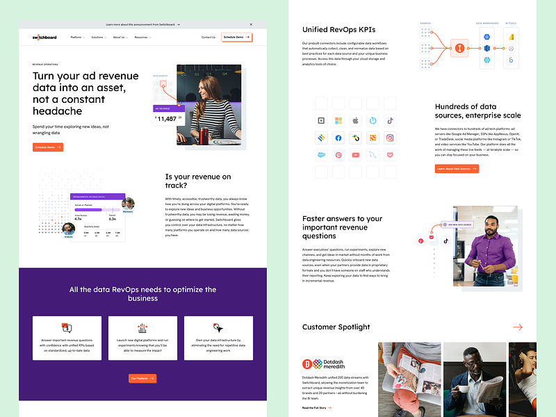 Switchboard Website branding data automation orange purple saas tech website design