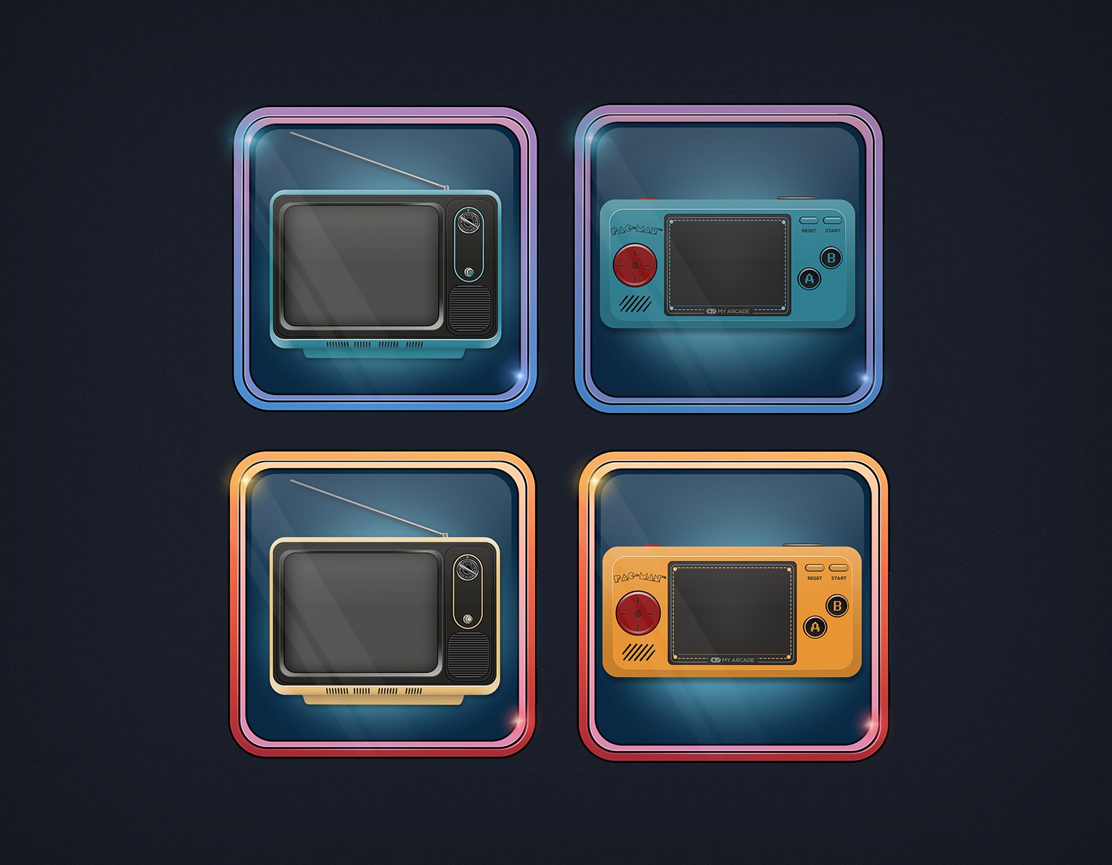 Retro icons. Part III colourful icon illustration print retro vector