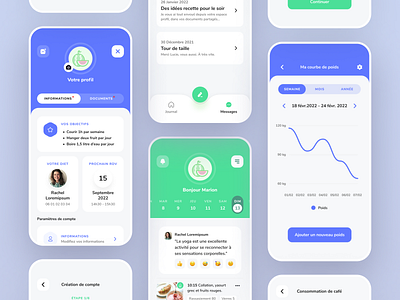 MonSuiviDiet - Various Screens app application curve design diet dietician food health healthy malnutrition medical mobile nutrition nutritionist product program sport trackers weight weight loss