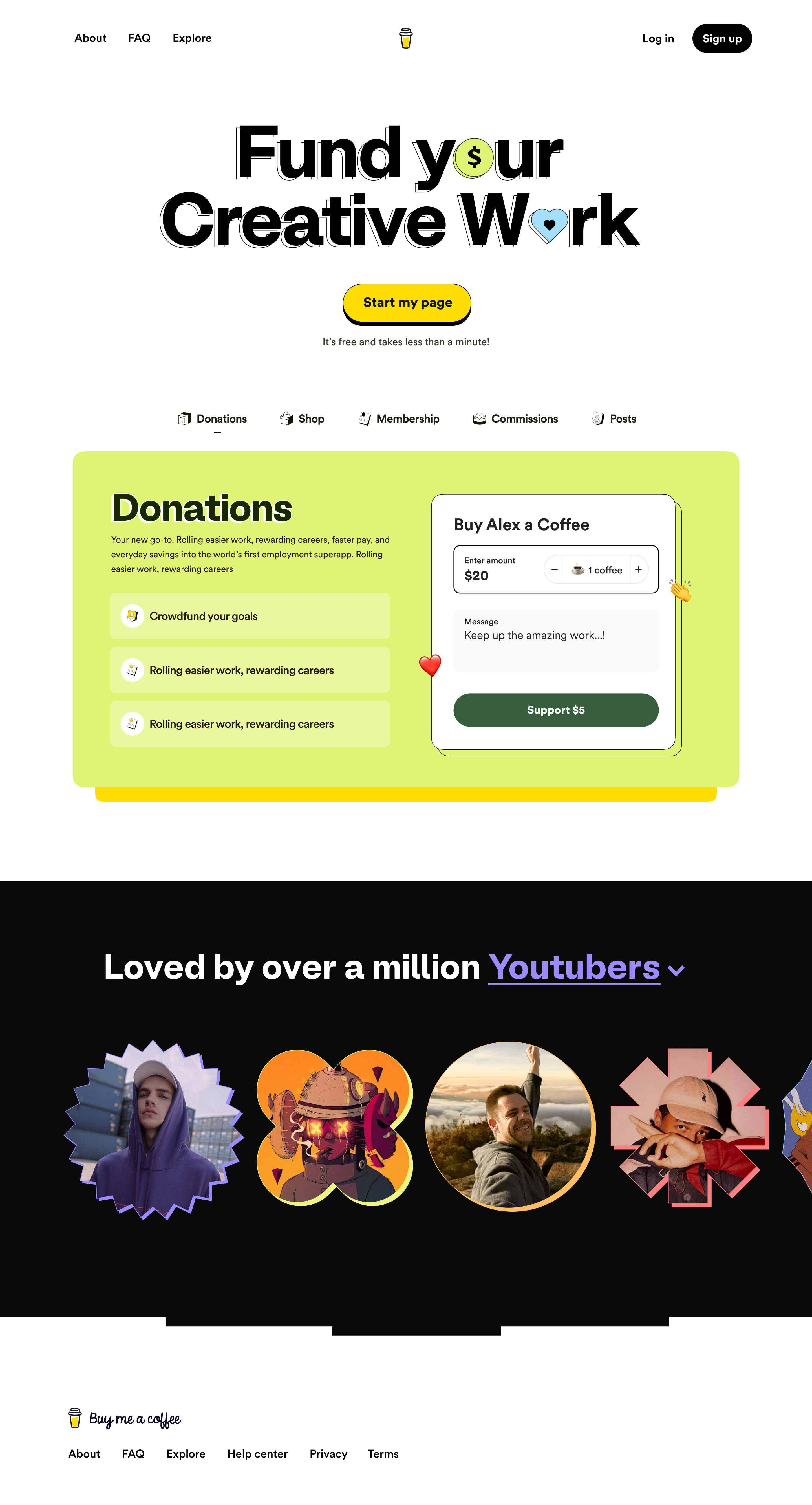 Buy Me a Coffee Landing page Concept animation branding buy buymeacoffee coffee commissions digital donation interaction membership motion graphics product shop ui web website