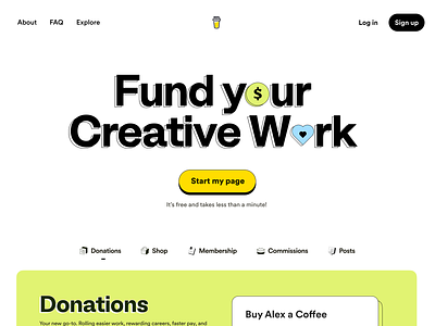 Buy Me a Coffee Landing page Concept animation branding buy buymeacoffee coffee commissions digital donation interaction membership motion graphics product shop ui web website