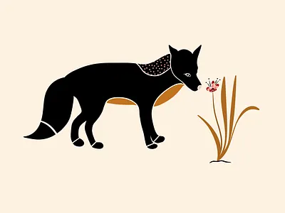 "Woodland" from Nordic Nature collection by Julia Barry black botanic brown flower forest fox illustration julia barry minimal modern mushroom mushrooms nordic pink plant rose wild wild rose woodland woods