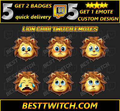 Chibi lion twitch discord & YouTube emotes ! BestTwitch best twitch badges branding design graphic design illustration logo motion graphics new badges sub badges ui