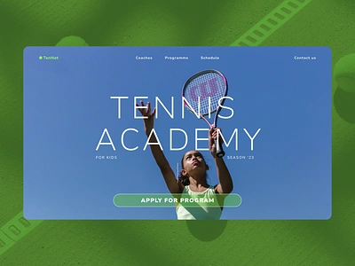 TenNet - Day 07 30daysofweb ball black blue design design challenge desktop figma girl green kid kids racket sky tennis trening ui web white wimbledon