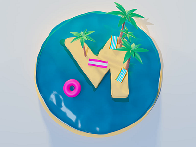 Summertime Modicum-ness 3d animation beach blender blender 3d branding logo motion graphics palm tree sea seaside summer