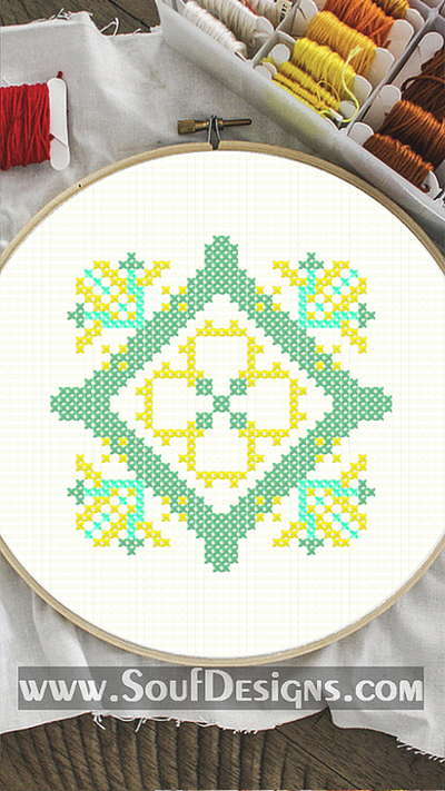 Green Yellow Summer Embroidery Cross Stitch Pattern embroidery