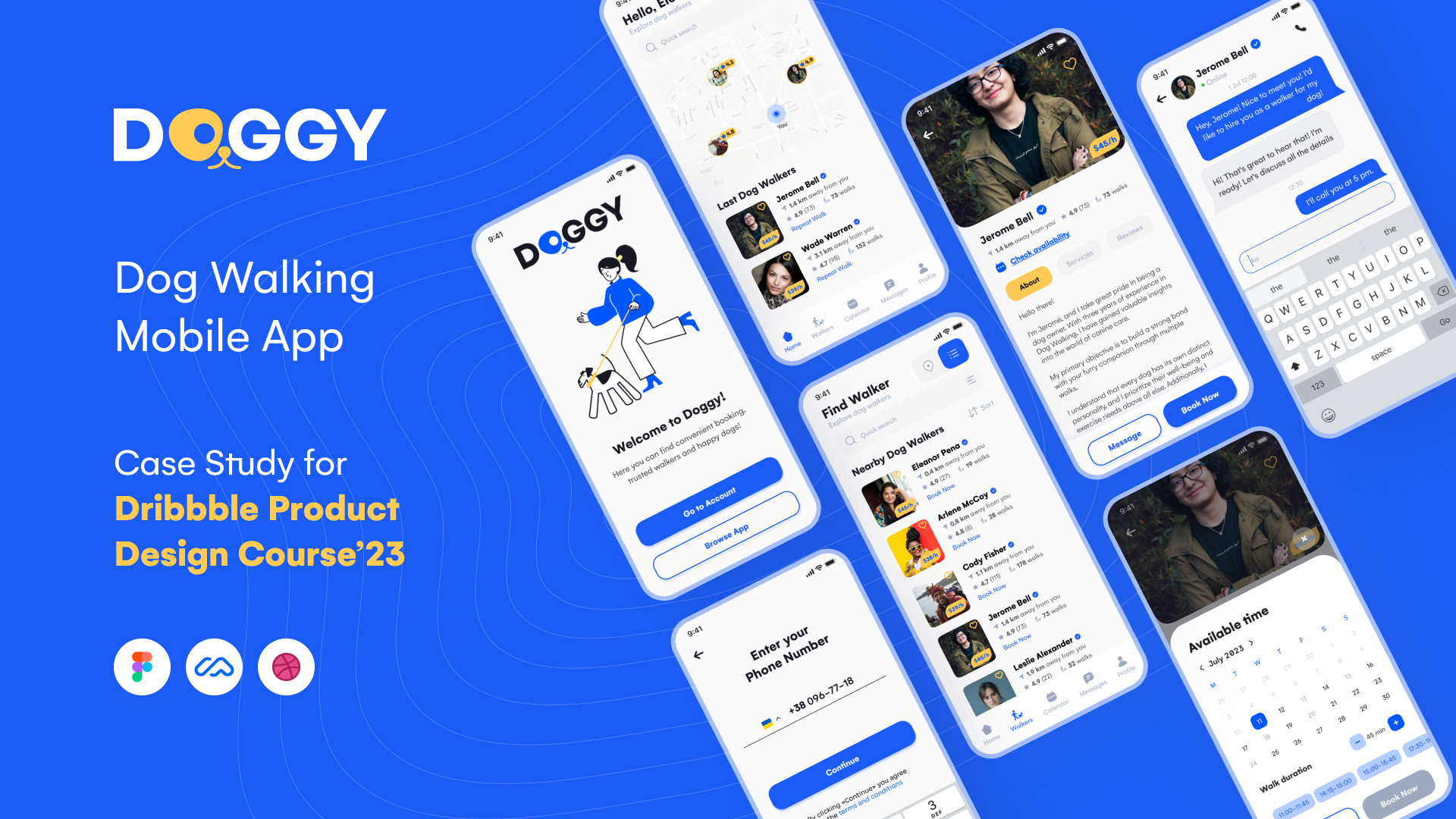 DOGGY: Dog Walking App Case Study dog walking app figma product design ui design ux design