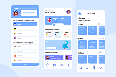 Language learning applications app blue design language mobile modern ui ux