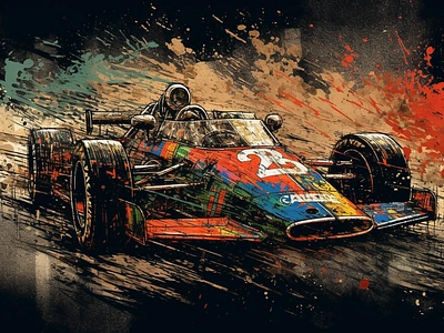 Vintage Racecar automotive color illustration print vintage