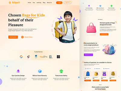 Kidspark | Landing Page for Kids Bag branding fashion landing page kid kids kids design land page landing page landingpage product landing page products school bags ui uidesign web design wow rakibul wowrakibul