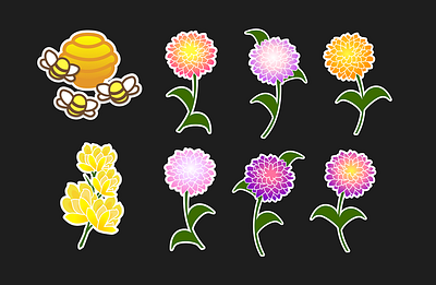 Dahlia and Bees graphic design