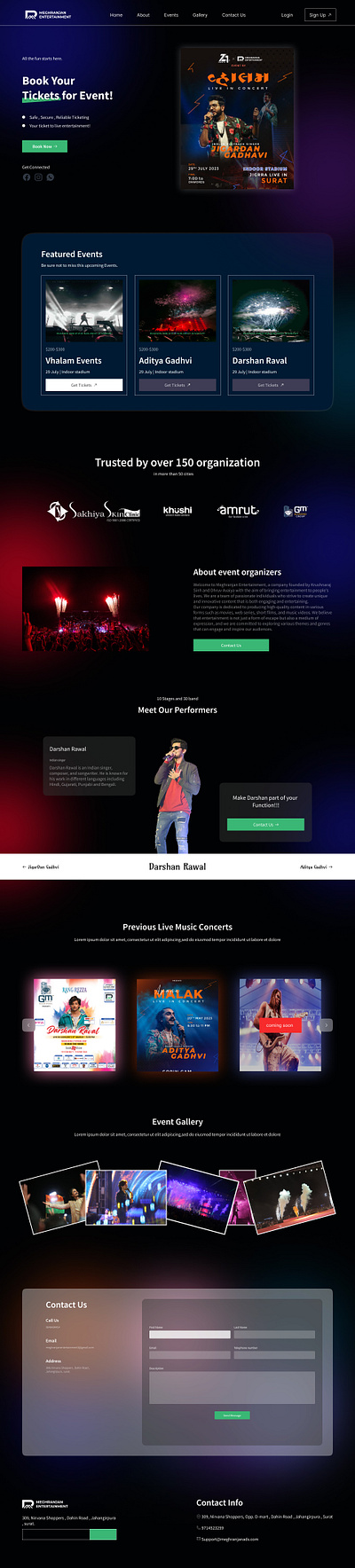 Concert , Events Website app branding caraousel concert design entertainment events figma graphic design home page illustration landing page skech typography ui ux web design xd
