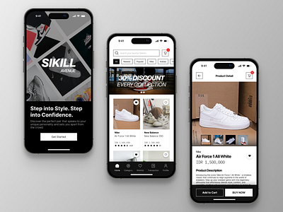 SIKILL Avenue - Sneakers Ecommerce App android app black branding clean design ecommerce ios iphone market minimalist mobile mobile app original sneaker sneaker app sneakers sneakers app ui ux