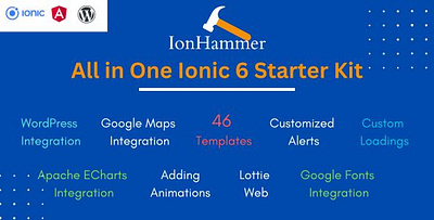 All in One Ionic 6 Starter Kit alerts angular animations api blog customized design design ideas google maps ideas inspirations integrations ionic kit mobile apps rest api starters templates ui wordpress