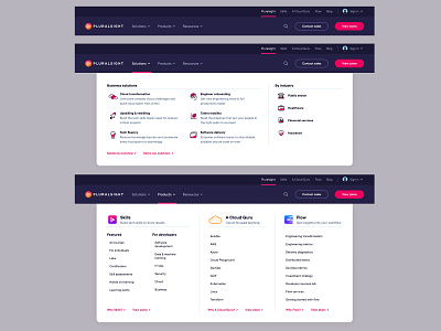 Pluralsight Desktop Nav dropdown icons menu nav nav menu navigation pluralsight top nav user experience web design website website nav