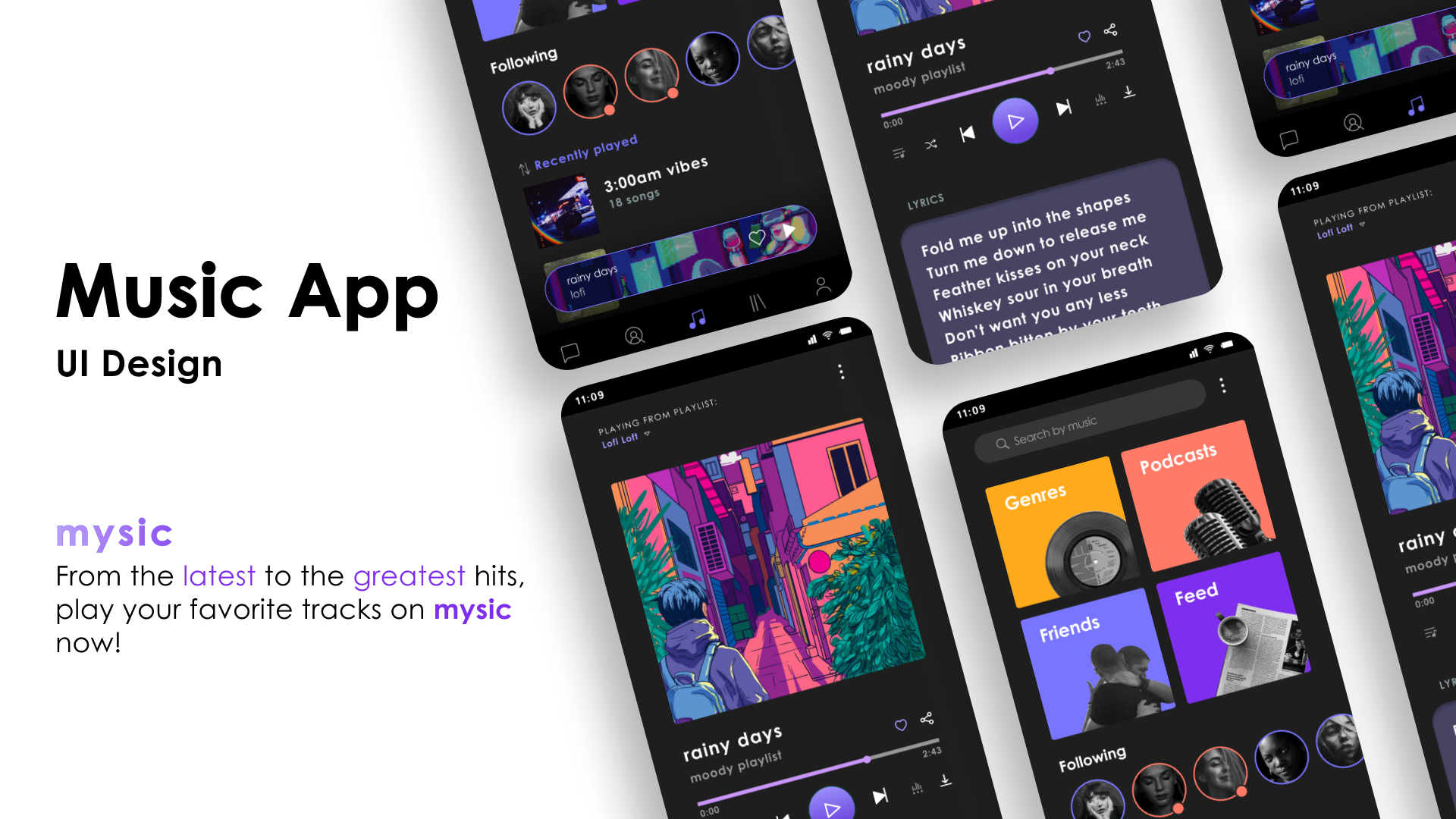 Mysic - Music App UI Design application appui dailyuichallenge day9 design iosui mobile mobileui music musicapp ui uiuxdesign