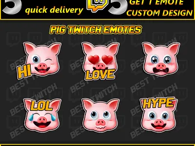 Pigs cute face emoticon for twitch discord ! BestTwitch best twitch badges branding design graphic design illustration logo motion graphics new badges sub badges ui