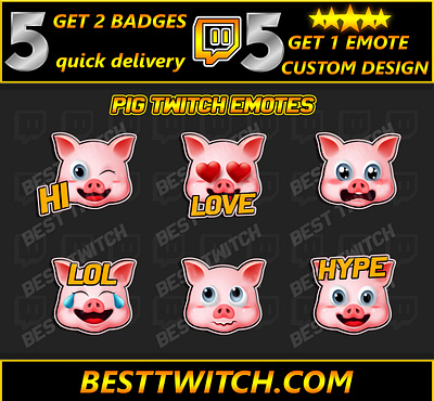 Pigs cute face emoticon for twitch discord ! BestTwitch best twitch badges branding design graphic design illustration logo motion graphics new badges sub badges ui