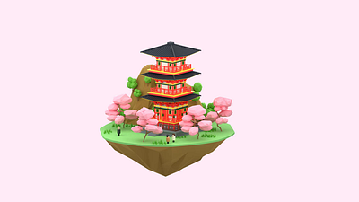 3D Floating Island 3d 3d animation 3d island 3d modeling animation architecture blender design floating island japan pink sakura surreal landscape temple vibrant colors