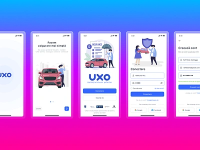 UXO Romanian Car Insurance App animation app branding caraousel concert design graphic design motion graphics ui ux