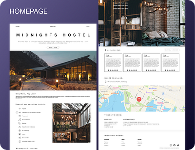 MIDNIGHTS Hostel Homepage and Rooms page booking cabin hostel hotel hotel industry tourism ui ui design ux ux design web design
