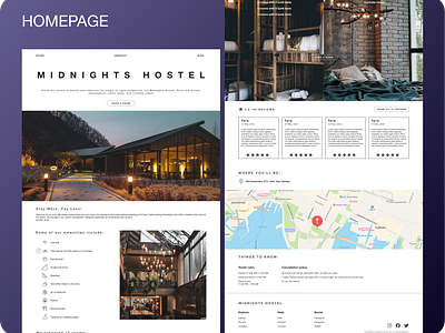 MIDNIGHTS Hostel Homepage and Rooms page booking cabin hostel hotel hotel industry tourism ui ui design ux ux design web design