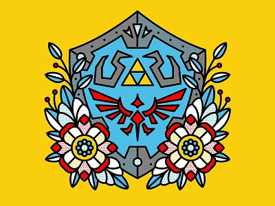 Hylian Shield game halftone hylian illustration link monoline shield tattoo tears of the kingdom the legend of zelda triforce zelda