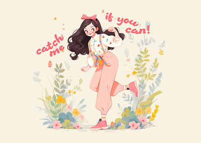 Catch ne if you can! 2d characterdesign cheerful childrens book colors dynamic girl handdrawn illustration whimsical