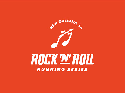 RockNRoll Running series – Music + Finish line brand branding design flag graphic design illustration logo mark music new note orange orleans race rock roll running vector