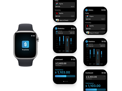 Trackme Watch UI : Track your expenses apple watch ui expense manager ui watch expense tracker watch interface watch ui watch ui design