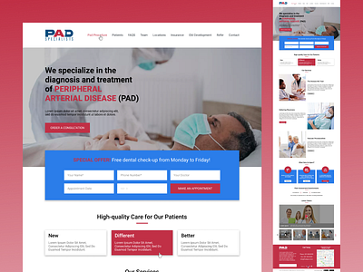 PAD Specialists branding clean elegant figma graphic design home page pad specialists prototype red ui web design