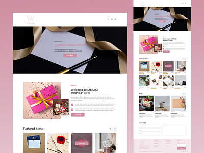 Meraki branding clean elegant feminine figma graphic design home page landing page prototype ui uiux web design