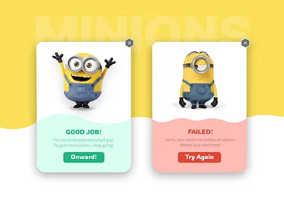 Daily UI Challenge | Day 11 | Flash Message 011 100daysdailyuichallenge cute dailyui day11 design error message fail message figma flash cards flash message game game design minion game minions mobile app success message