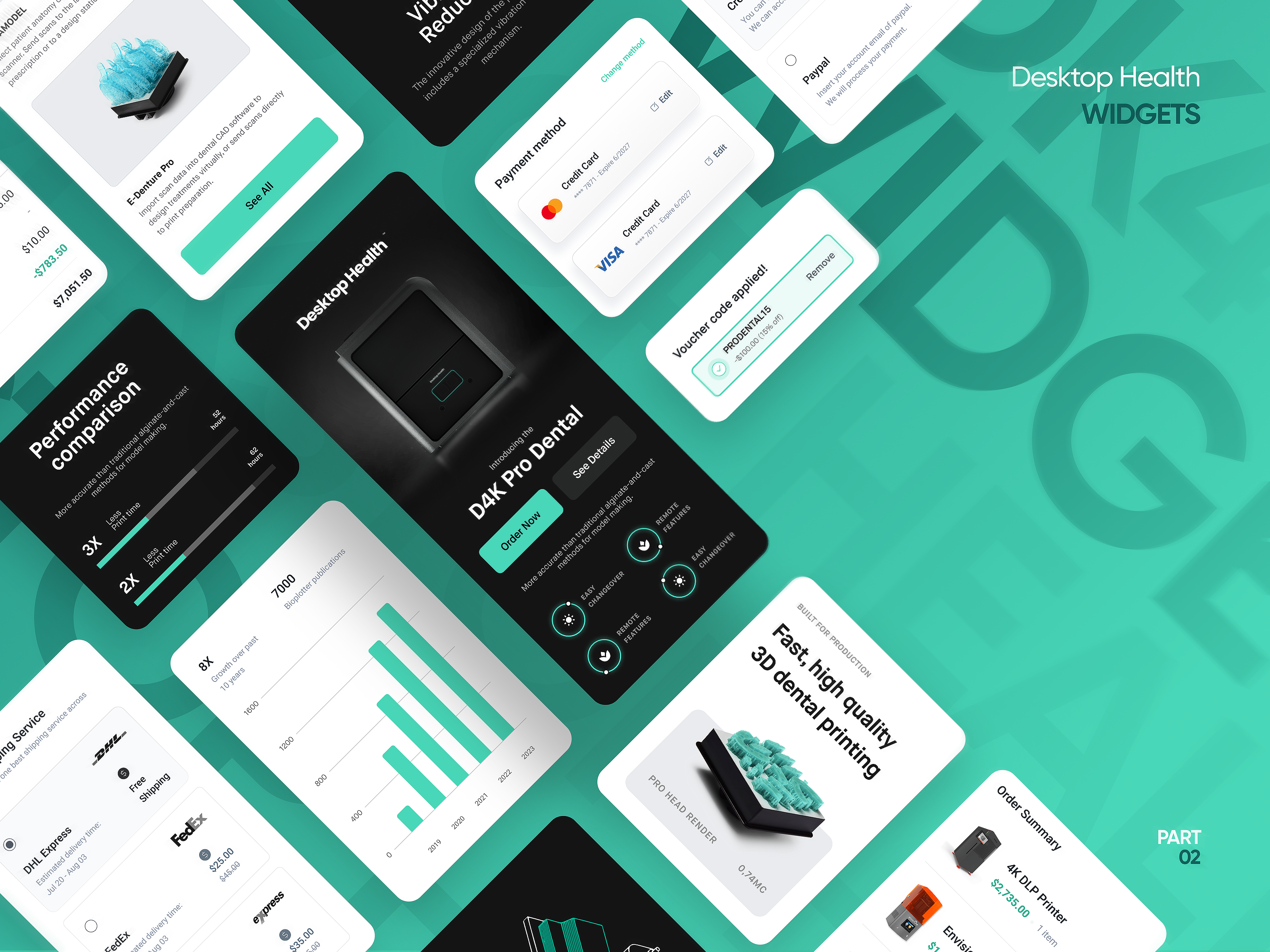 3D Dental Printing Website - Components exploration 3d 3d printing dashboard dental design dtailstudio health interface kpi landing page manufactorer printing product product design product page prostesis saas ui ux website