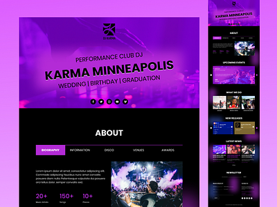 DJ Karma Minneapolis branding clean concert design dj dj karma minneapolis elegant figma designer graphic design home page illustration landing page music prototyping songs ui uiux designer web design web designer website