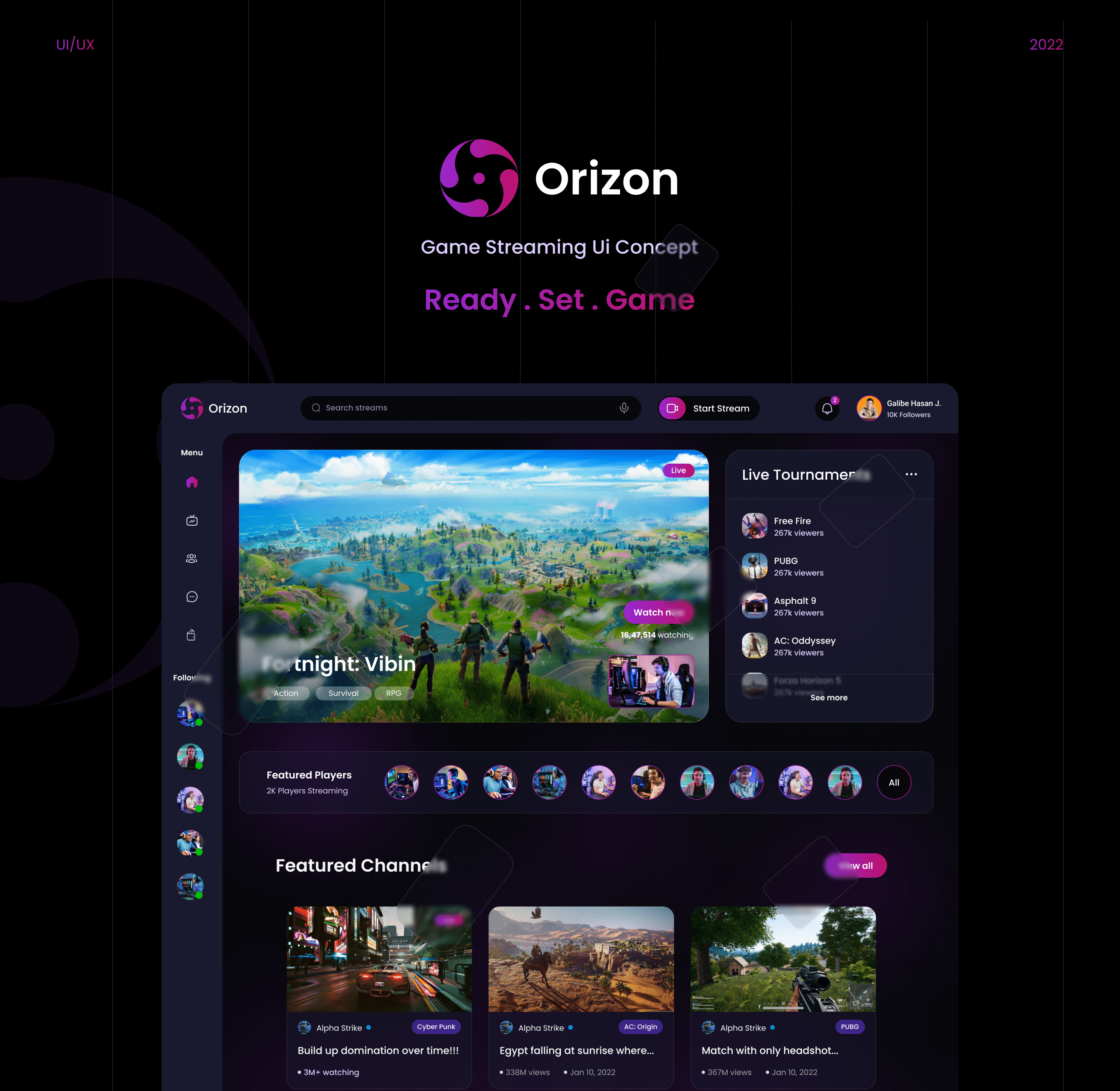 Example of Game Streaming Web UI/UX Design