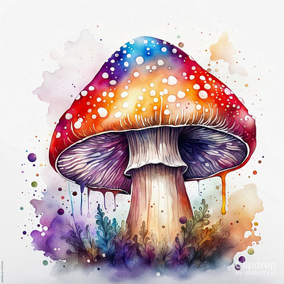 Magical Watercolor Mushroom 3d animation ui