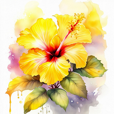 Watercolor Hibiscus branding graphic design logo