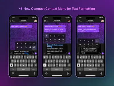 Telegram UX/UI concept Dark Mode context menu dark mode dark theme interface menu mobile telegram ui ux