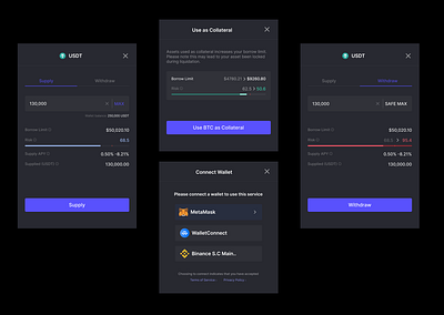 Modals for Supply and lending design figma ui web3