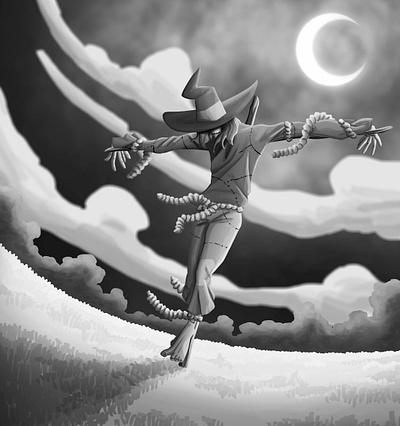 Scarecrow blackandwhite character characterdesign creepy digital digitalillustration grayscale illustration