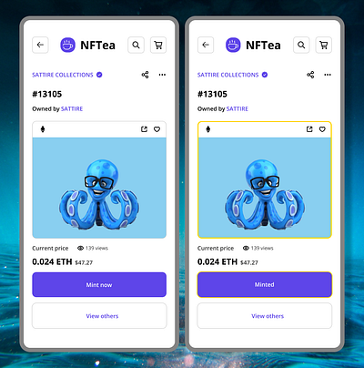 NFT page or minting page app crypto design nft ui uiux ux