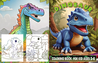 Dinosaur coloring book cover design for kids amazon book book cover design coloring page dinosaur book cover kdp kids book cover