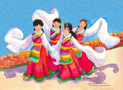 Chinese Festival Dancers children illustration chinese children chinese festival dancing illustration parade photoshop watercolor