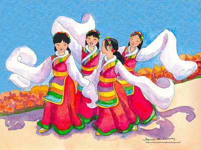 Chinese Festival Dancers children illustration chinese children chinese festival dancing illustration parade photoshop watercolor